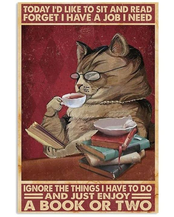 Today I Would Like To Sit And Read And Book Two Cat Coffee Poster Canvas Best Gift For Cat Lovers