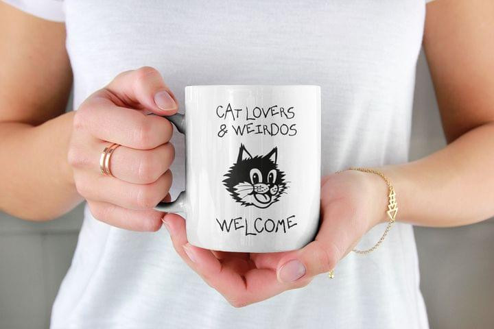 Cat Lovers And Weirdos Welcome Cute Parody Funny Words Mug Best Gift For Cat Lovers