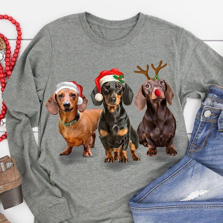 Cute Dachshund Wearing Christmas Hat Funny Dachshund Costume Deer On Christmas Eve Tshirt Gift For Dachshund Lovers Dog Lovers