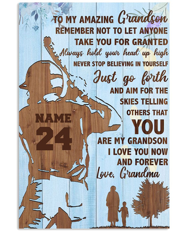 From Grandma To My Grandson Believing In Yourself Personalized Baseball Hitter poster gift with custom name number for Grandmas