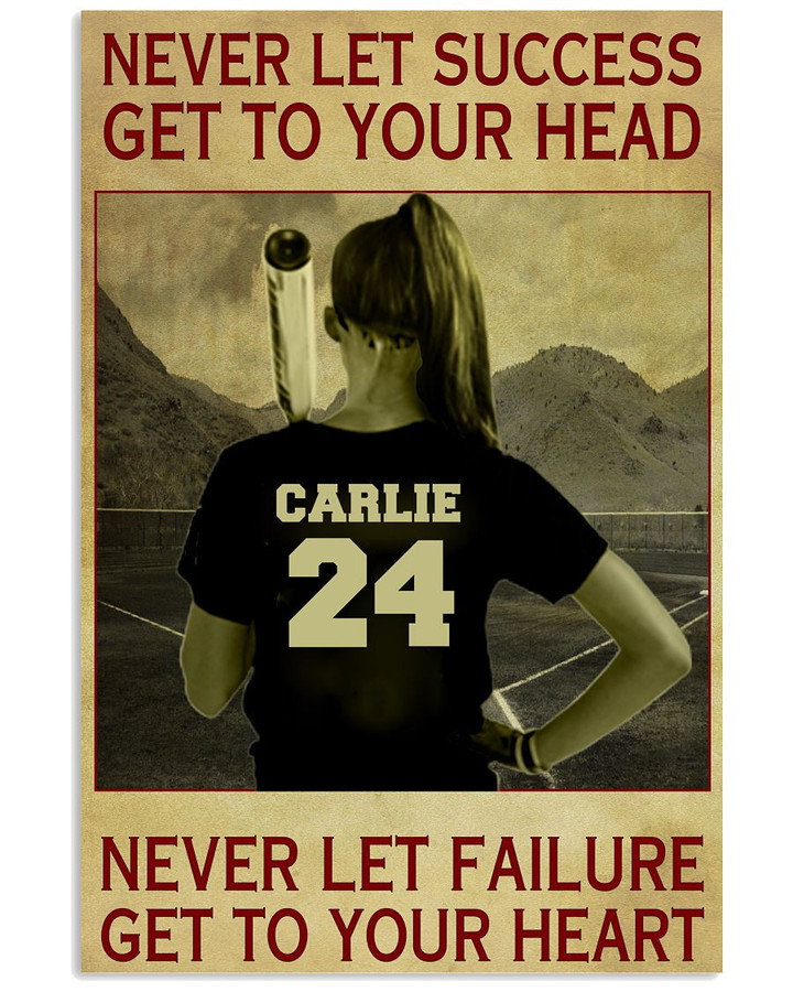 Never Let Success Set To Your Head Personalized Baseball Player Daughter poster gift with custom name number for Dads and Moms