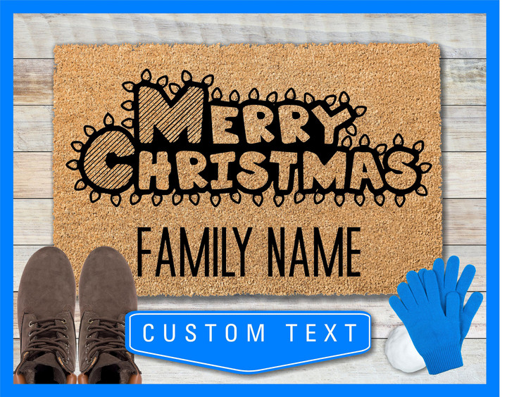 Merry Christmas Candle Personalized Doormat Gift With Custom Family Name For Christmas Holiday Lovers Winter Decor