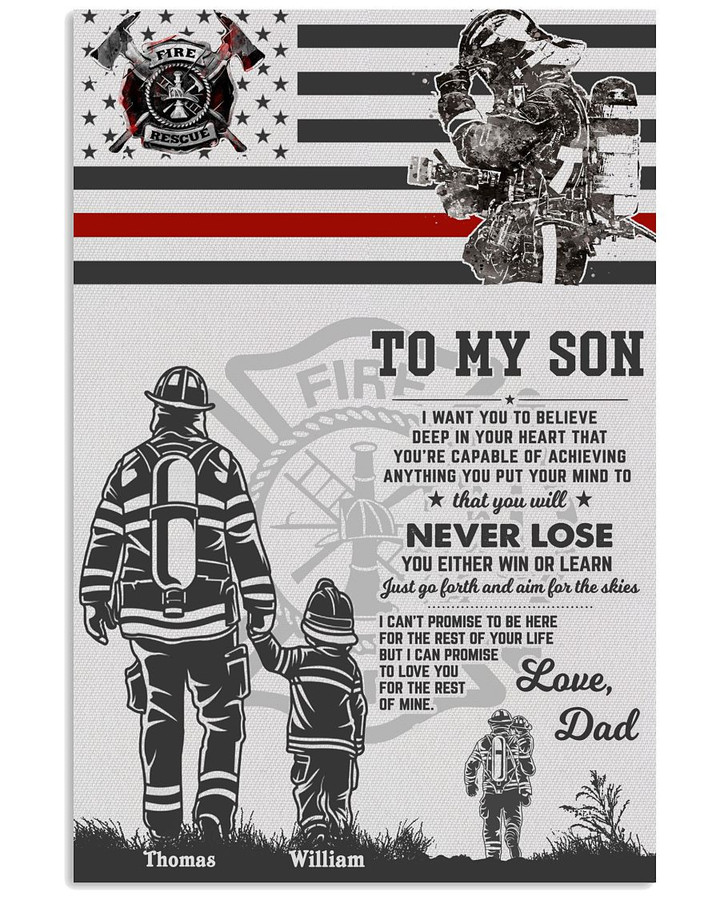 From Dad To My Son You're Capable Of Achieving Anything Personalized Fire Fighter US Flag poster gift with custom names for Dads