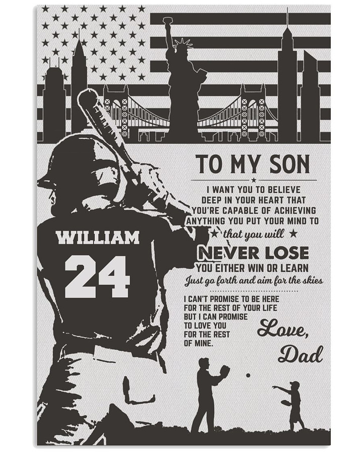 From Dad To My Son You Will Never Lose Personalized Baseball Hitter US Flag poster gift with custom name number for Dads
