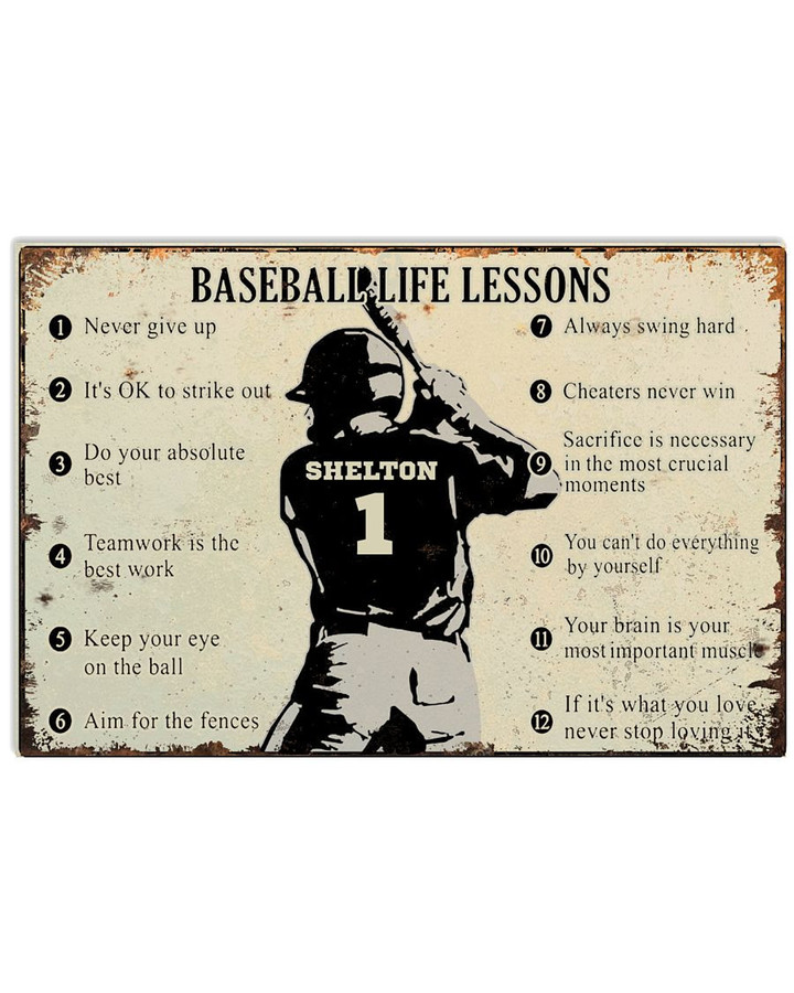 Baseball Life Lessons Never Give Up Personalized Baseball Hitter poster gift with custom name number for Baseball Player