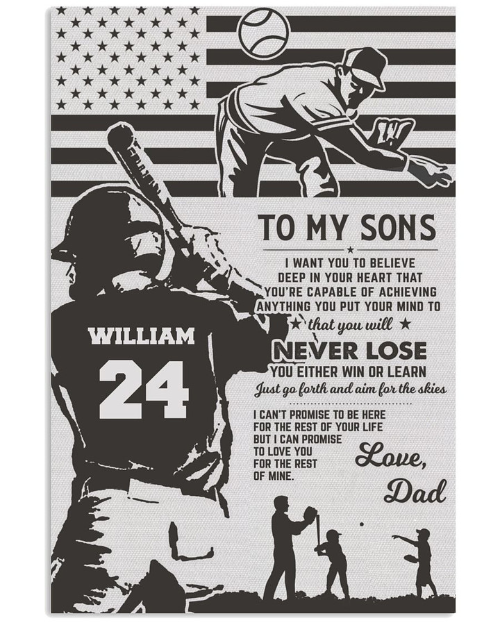 From Dad To My Sons I Want You To Believe In Heart Personalized Baseball Player US Flag poster gift with custom name number for Dads