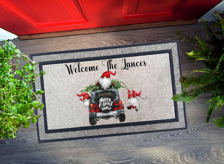 Welcome The Lances Truck Gnomes Christmas Doormat Gift For Christmas Holiday Lovers Home Winter Decor