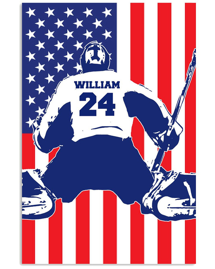 Personalized Ice Hockey Player Son Proud Dad Proud Mom US Flag poster gift with custom name number for Dads and Moms