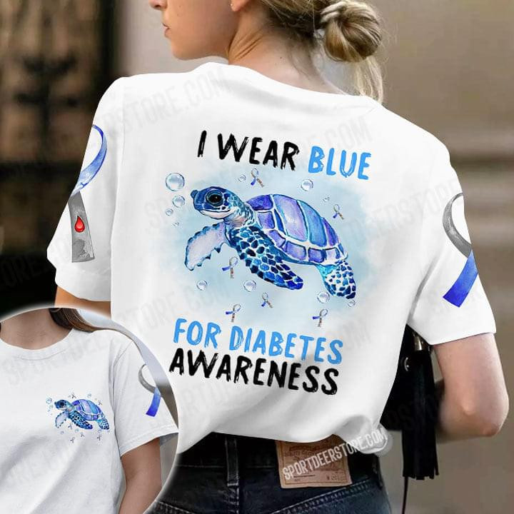 I Wear Blue For Diabetes Prevention Turtle Ribbon T-shirt Best Gift For Diabetes Support