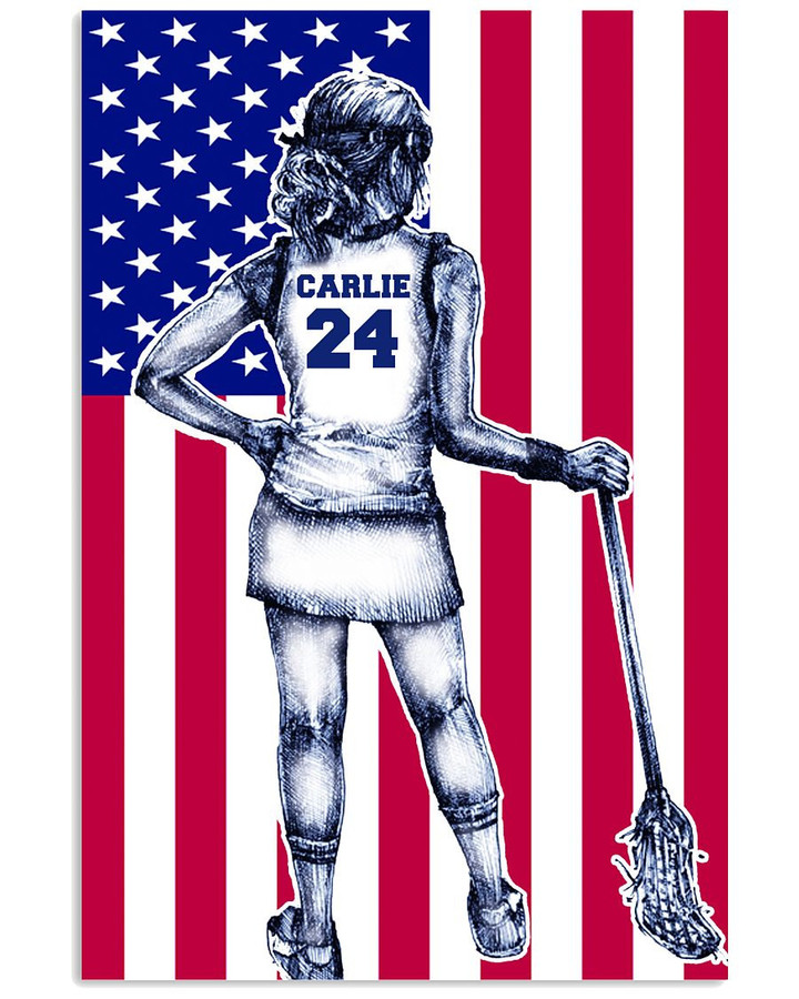Personalized Lacrosse Player Daughter Proud Dad Proud Mom US Flag poster gift with custom name number for Dads and Moms