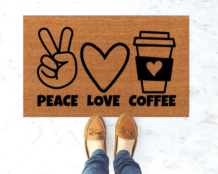 Peace Love Coffee Cute Welcome Doormat Gift For Coffe Lover s Wedding Anniversary Home Decor
