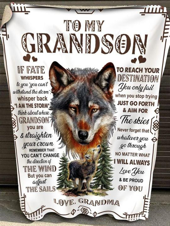 To Grandson If Fate To Reach Your Destination Love Wolf Quilt Blanket Best Gift For Grandson