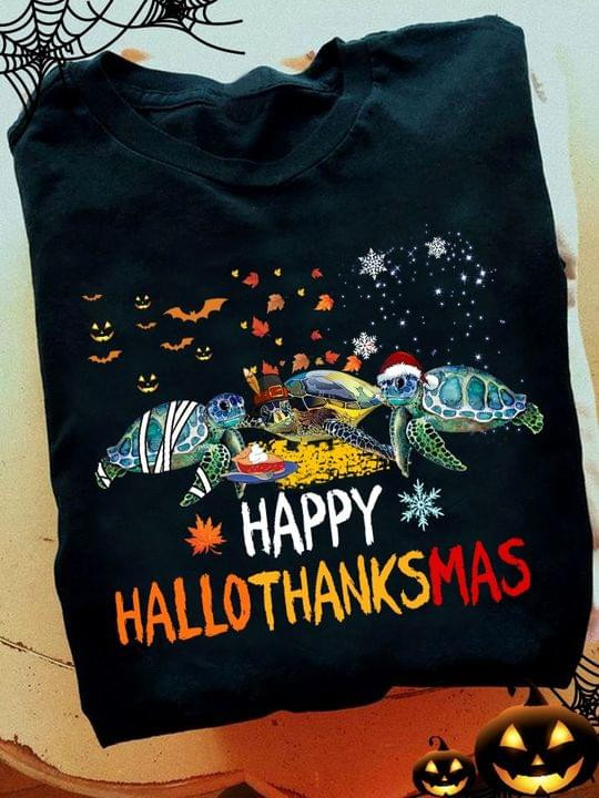 Turtle Family Happy Hallothanksmas Classic T-Shirt Gift For Halloween Thanksgiving Christmas Lovers