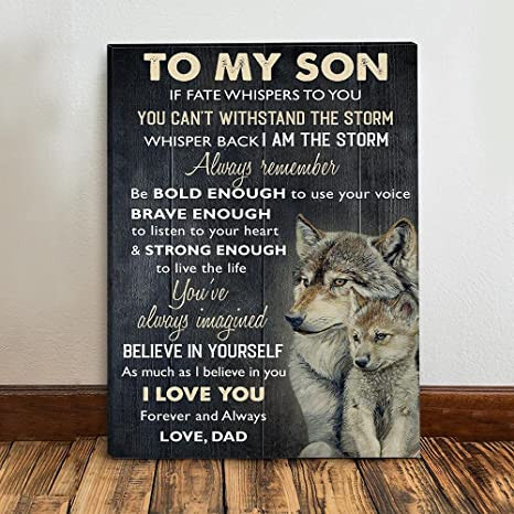 To My Son If Fate Whispers To You Wolf Dad & Cub Poster Canvas Gifts For Son From Mom Dad Children