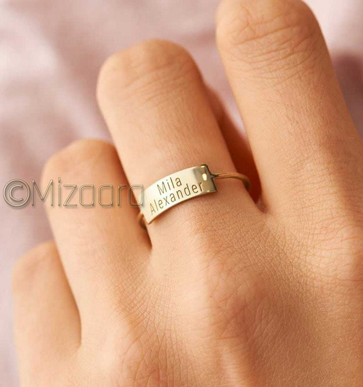 Engraved Name Gold Ring, 925 Sterling Silver, Artisan Jewelry, Handcrafted, Girl's Tiny Ring, Custom Name Ring, Gift for Her, Birthday Gift