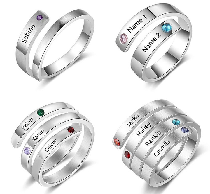 Personalized Rings Custom Name Birthstone Wrap Rings for Women Engraved Jewelry Anniversary Gifts