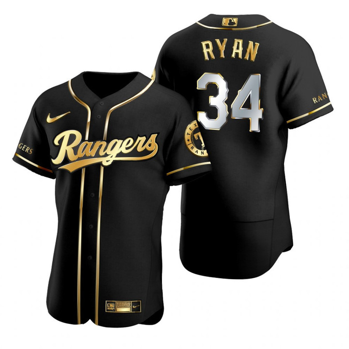 Texas Rangers #34 Nolan Ryan Golden Edition Black Jersey Gift For Rangers Fans