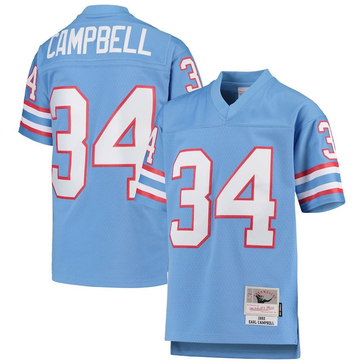 Houston Oilers Earl Campbell Light Blue 1980 Gridiron Classic Legacy Retired Player Jersey