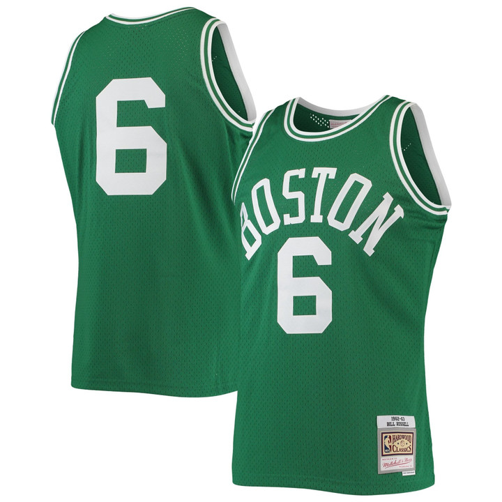 Bill Russell Boston Celtics 1962/63 Hardwood Classics Kelly Green Jersey gift for Boston Celtics fans