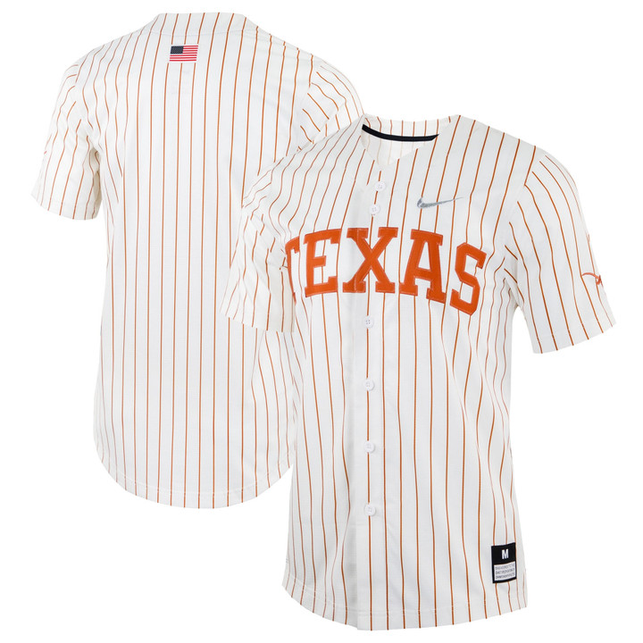 Texas Longhorns Pinstripe Full-button Baseball Jersey White
