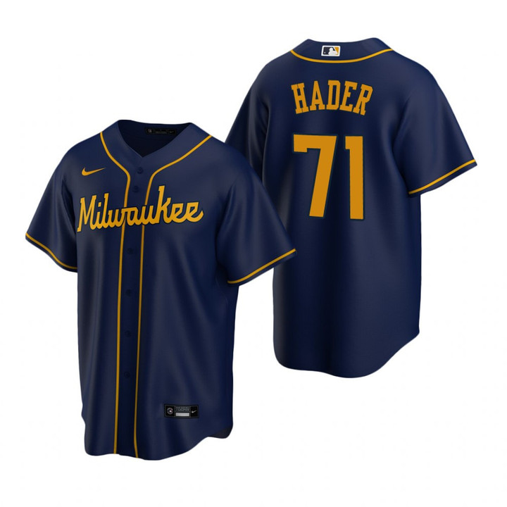 Mens Milwaukee Brewers #71 Josh Hader Alternate Navy Jersey Gift For Brewers Fans