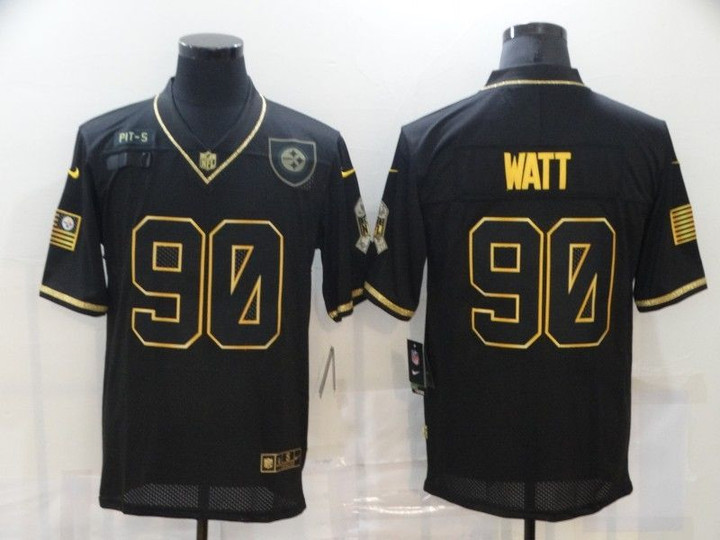 Pittsburgh Steelers Tj Watt #90 2020 Gold Salute To Service Black Jersey