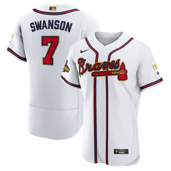 Dansby Swanson Atlanta Braves 2022 Gold Program Player Jersey White