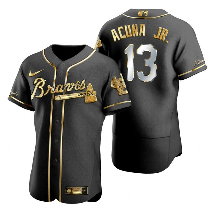 Atlanta Braves #13 Ronald Acuna Jr. Golden Edition Black Jersey Gift For Braves Fans