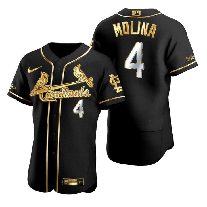 St. Louis Cardinals #4 Yadier Molina Golden Edition Black Jersey Gift For Cardinals Fans
