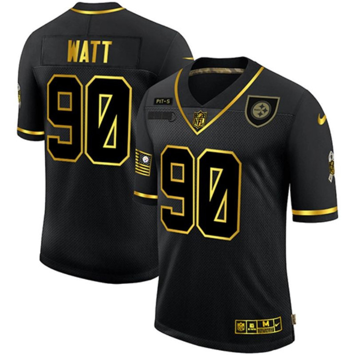 Pittsburgh Steelers Tj Watt #90 2020 Gold Salute To Service Black Jersey