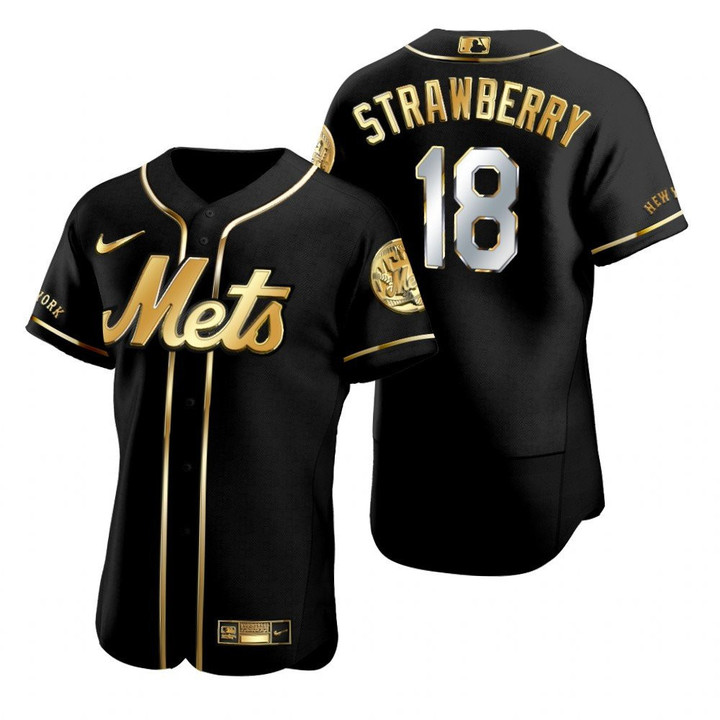 New York Mets #18 Darryl Strawberry Golden Edition Black Jersey Gift For Mets Fans