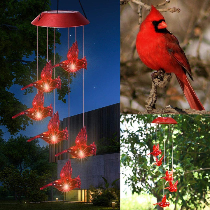 Solar Cardinal Red Bird Wind Chime Light