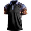 Men's Hawaiian Beach Style Print Panel Zip Polo Shirt 🔥HOT DEAL - 50% OFF🔥