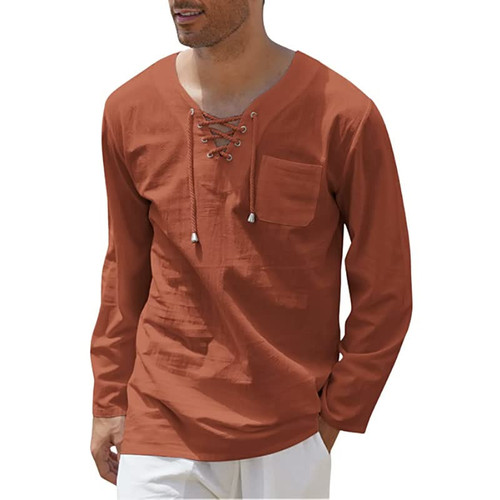 Men's Fashion Casual Lace Up Square Neck Long Sleeve Shirts 🔥HOT DEAL - 50% OFF🔥