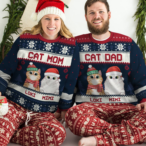 Cat Mom Cat Dad - Unisex Ugly Christmas Sweatshirt