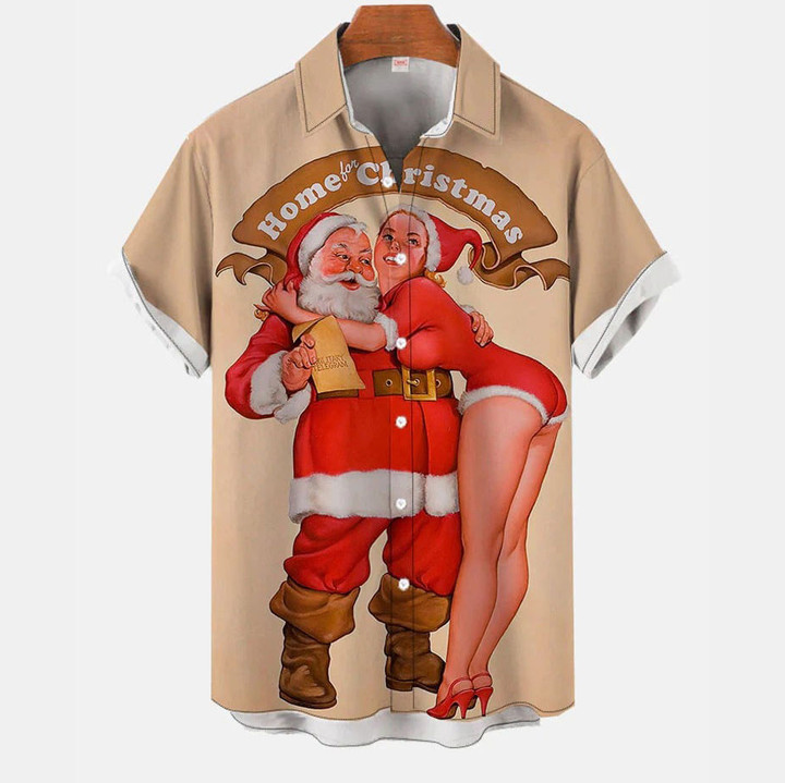 Christmas Elements Sunbathing Santa Claus Printing Men's Short Sleeve Shirt 🔥HOT DEAL - 50% OFF🔥
