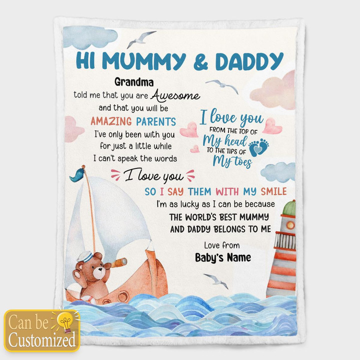 HI MUMMY AND DADDY - CUSTOMIZED BLANKET - 33T0323