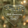 Golden 50th Anniversary - Couple’s Glass Heart Ornament