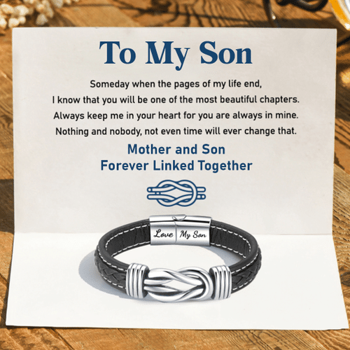 “Mother and Son Forever Linked Together" Braided Leather Bracelet 🔥SALE 50% OFF🔥