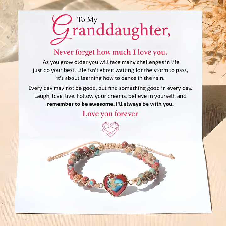 To My Granddaughter Love You Forever Jasper Heart Bracelet 🔥SALE 50% OFF🔥