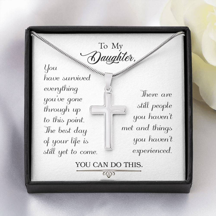 To My Daughter-You Have Survived Cross Necklace Template