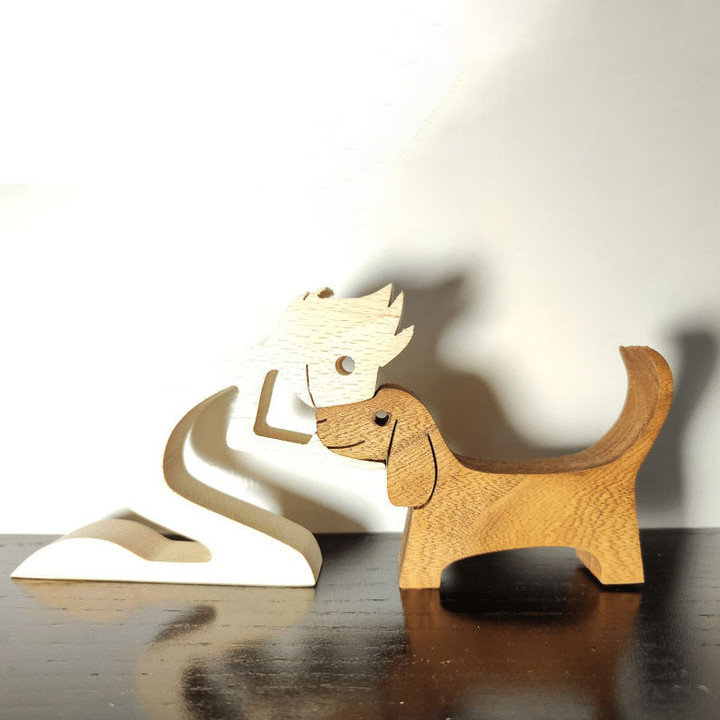 🔥Boy & Basset Hound🔥 Wooden Dog Carved Ornament