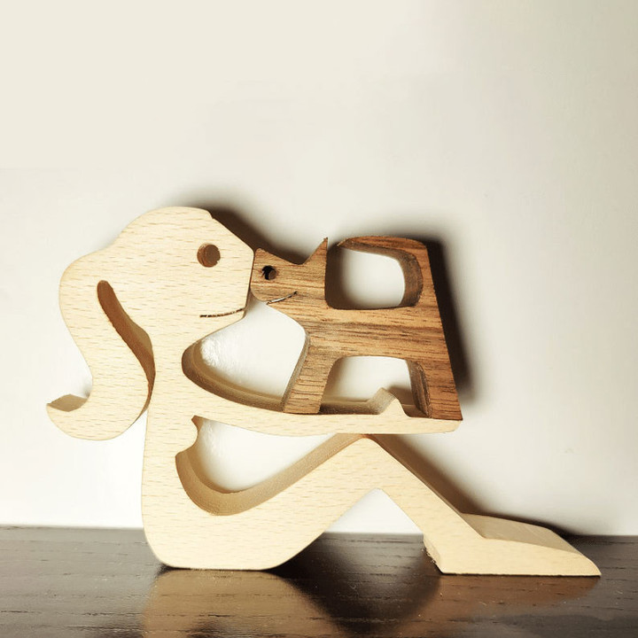 🔥Girl & Little Cat🔥 Wooden Dog Carved Ornament