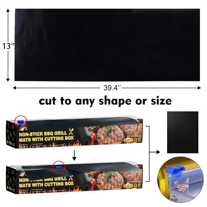 Cuttable Non-Stick BBQ Grill Mats (1 Roll + Cutting Strip 15'') 🔥HOT DEAL - 50% OFF🔥