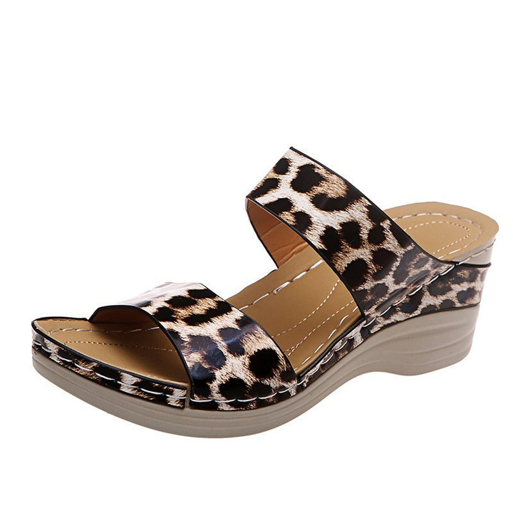 2022 🌹New Leopard Print Leather Wedge Soft Sole Sandals 🔥HOT DEAL - 50% OFF🔥