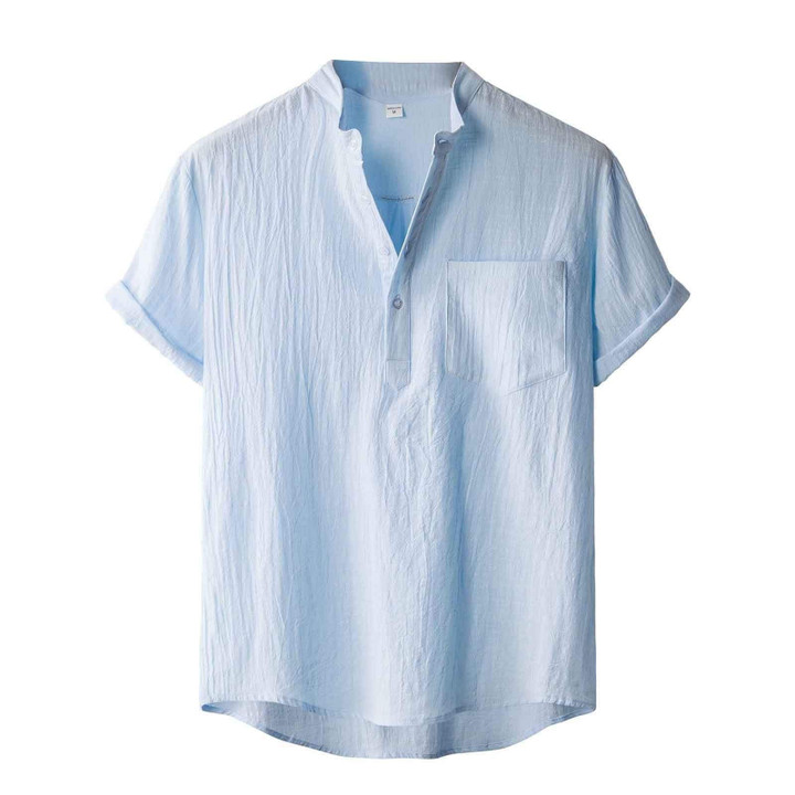 2022 New Men's Size Cotton Linen Collar Short Sleeve Shirt 🔥FATHER'S DAY SALE 50% OFF🔥