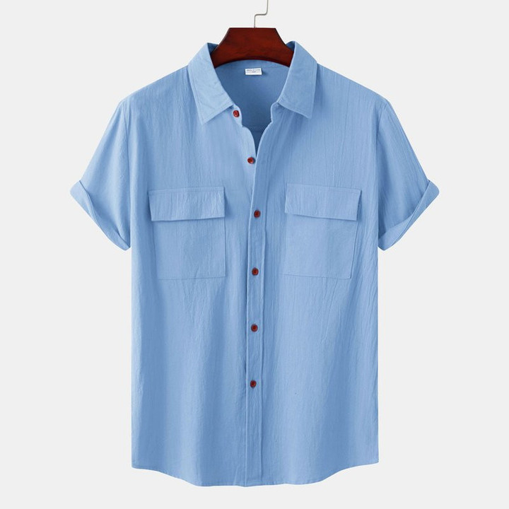Men's Solid Colour Casual Cotton Linen Short Sleeve Shirt 🔥FATHER'S DAY SALE 50% OFF🔥
