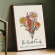 Personalized Birth Flower Family Bouquet Names Canvas
