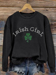 Women's St. Patrick's Day Irish Girl Print Crew Neck Sweatshirt