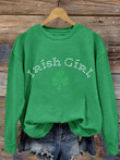 Women's St. Patrick's Day Irish Girl Print Crew Neck Sweatshirt